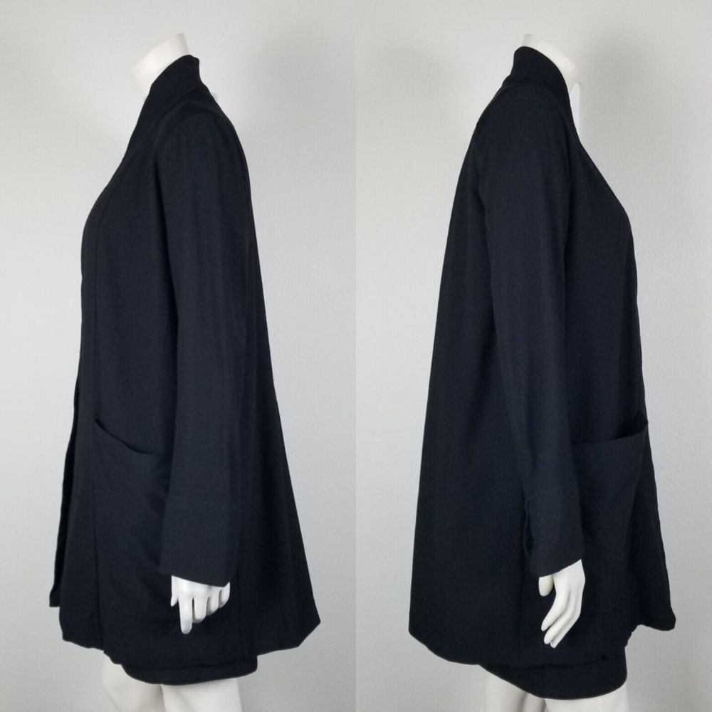 Eileen Fisher Black Viscose Blend Ponte Jersey Minimalist Longline Cardigan Sz M - Picture 2 of 14